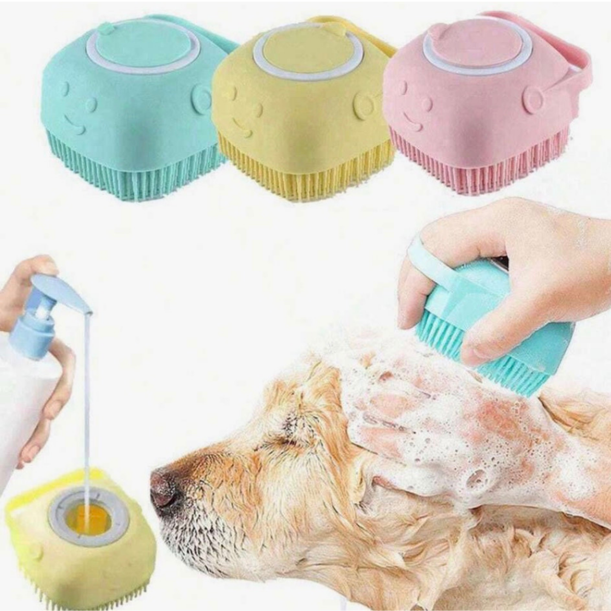 4Pets - Cepillo De Silicona con Dispensador de Shampoo Para Mascotas