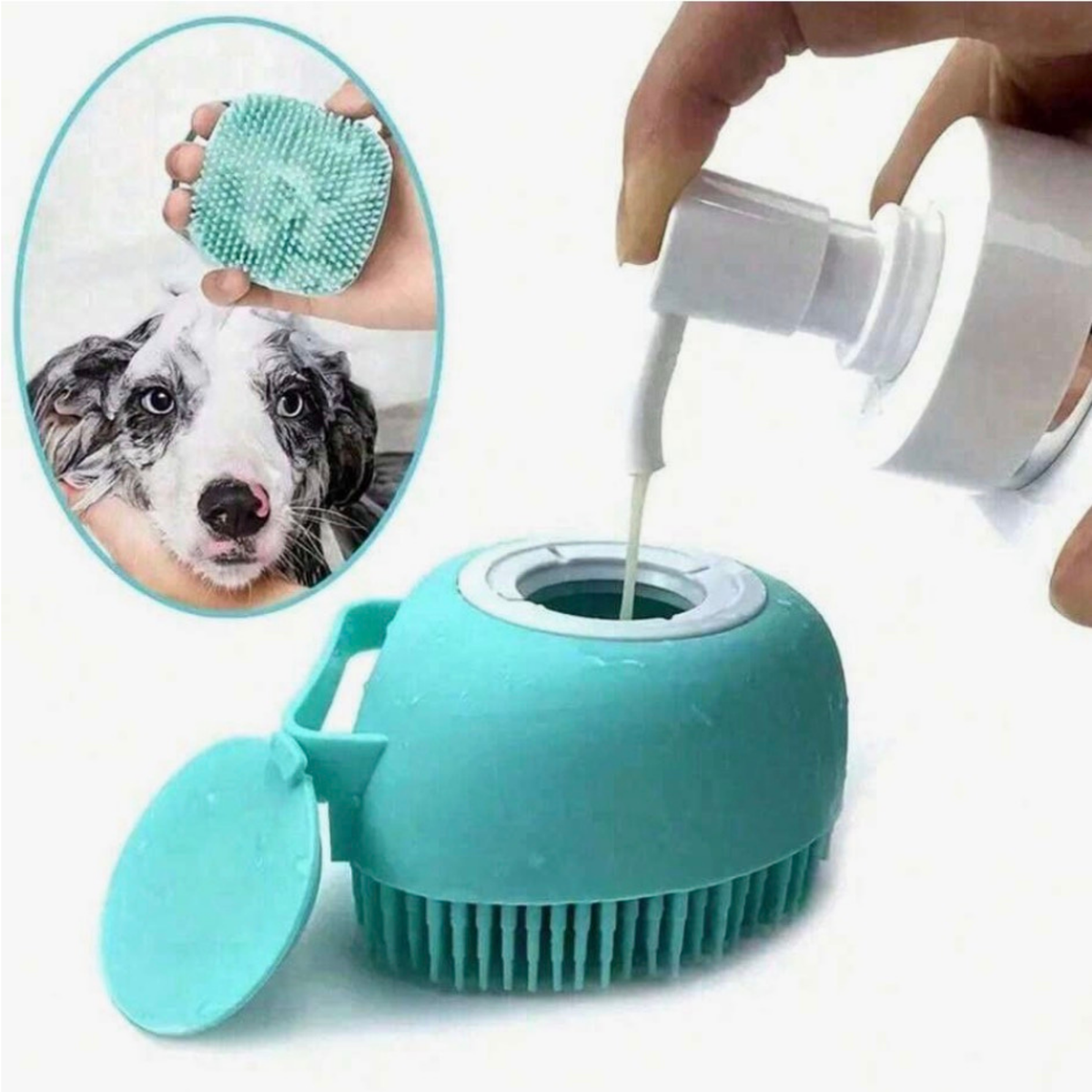 4Pets - Cepillo De Silicona con Dispensador de Shampoo Para Mascotas