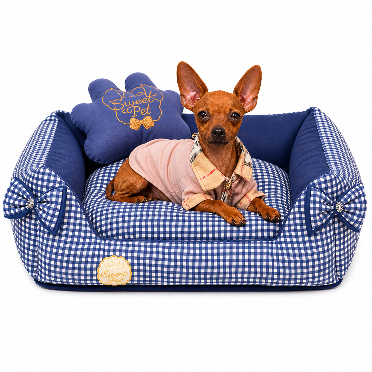 Sweet Pet - Cama Hipoalergénica Monalisa Ajedrez Azul